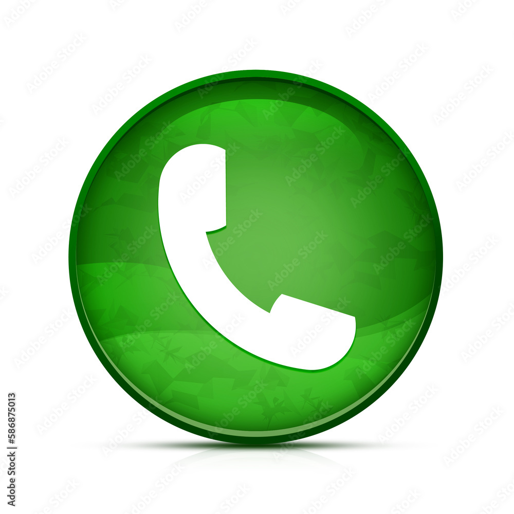 Phone icon on classy splash green round button illustration Phone icon on classy splash green round button illustration
