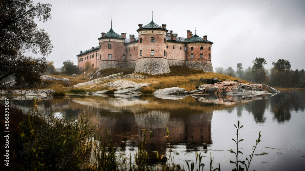 Lacko Castle on Kallandso. Beautiful Scandinavian scenery of Sweden. Generative AI