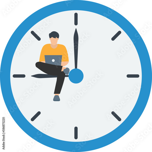 Time management, managing work, projects within deadline, productivity or efficiency, smart watch, working on laptop concept
