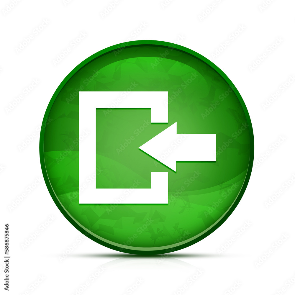 Logout icon on classy splash green round button illustration Logout icon on classy splash green round button illustration
