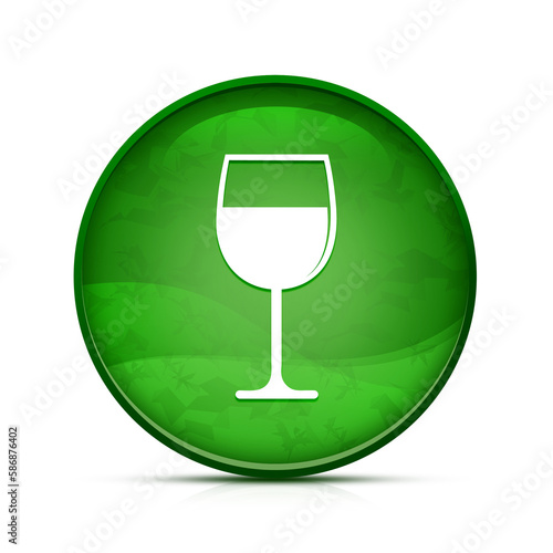 Wine glass Help icon on classy splash green round button illustration