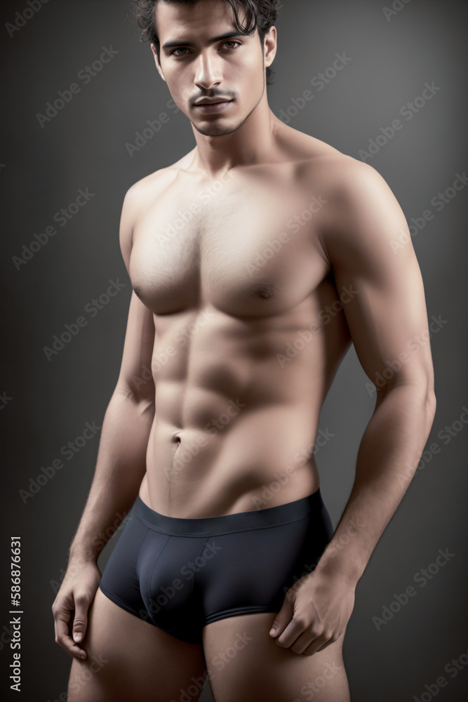 Muscular young man in a black underwear is posing for a photo. Muscular young man in a black underwear is posing for a photo.