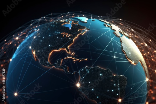 Fototapeta Naklejka Na Ścianę i Meble -  A planet earth with a network of lines and lines. Generative AI