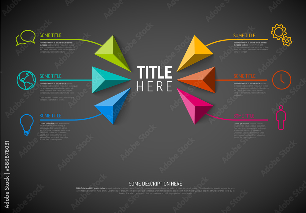 Infographic dark template with six elements Stock Template | Adobe Stock