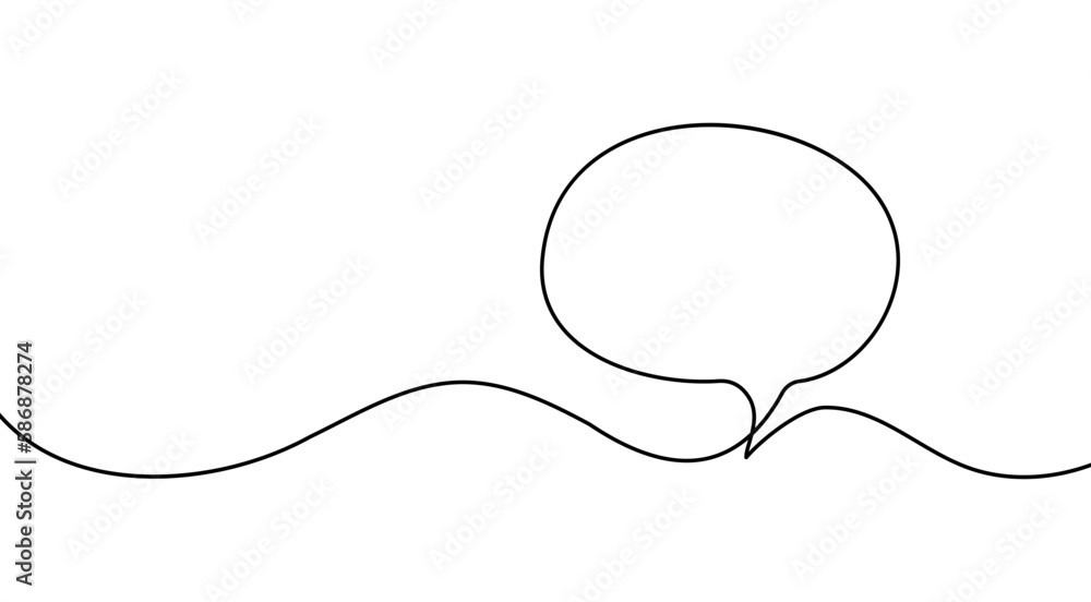 Obraz premium Speech bubble continuous one line art. Drawing dialogue speech bubble illustration. Continuous one line border text box, message element. Vector illustration