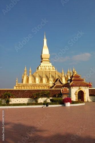 Great Stupa, gold covered large Buddhist stupa in the centre of the city of Vientiane, Laos
