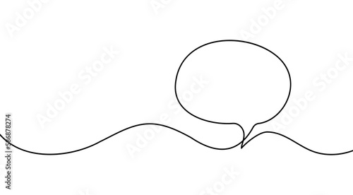Speech bubble continuous one line art. Drawing dialogue speech bubble illustration. Continuous one line border text box, message element. Vector illustration