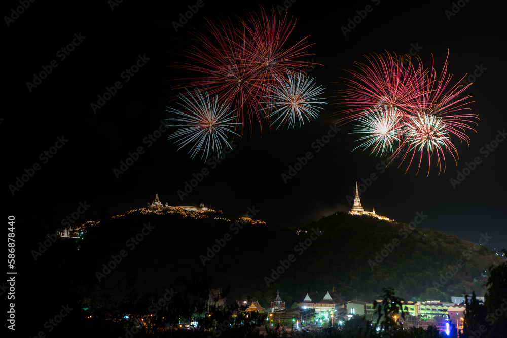 Soft focus of Festival Firework of organized every year at Phra Nakhon Khiri (Khao Wang)Historical Park, Phetchaburi province in Thailand. Soft focus of Festival Firework of organized every year at Phra Nakhon Khiri (Khao Wang)Historical Park, Phetchaburi province in Thailand.