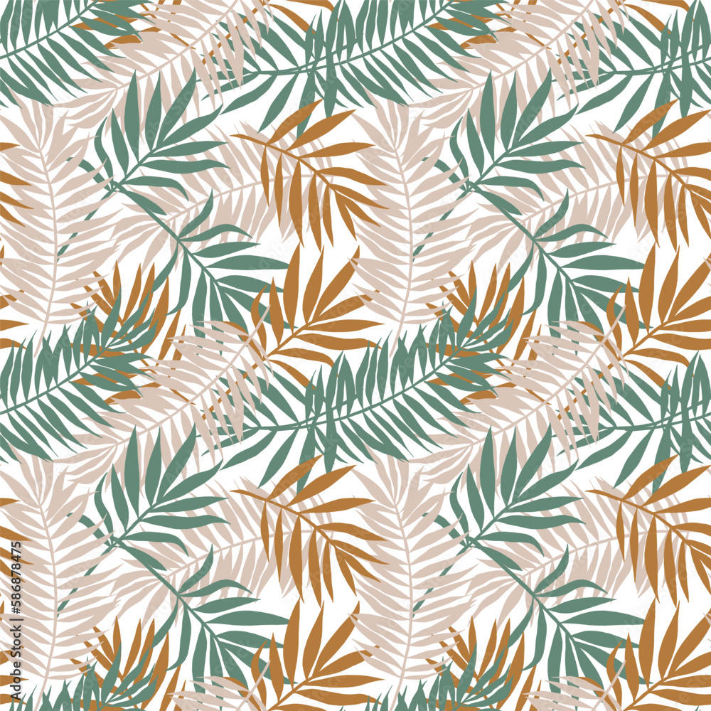 Abstract art vintage colors tropical line art leaves background vector. Wallpaper design with leaves shapes and scribble doodle linear leaf. vintage botanical floral pattern