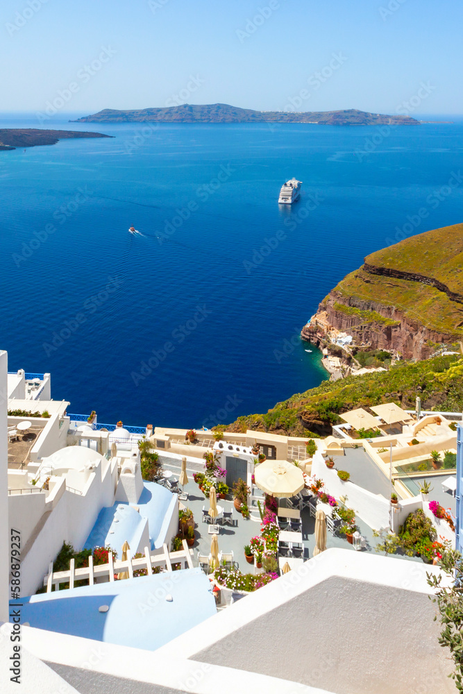 Santorini island, Greece white architecture and beautiful landscape with sea view