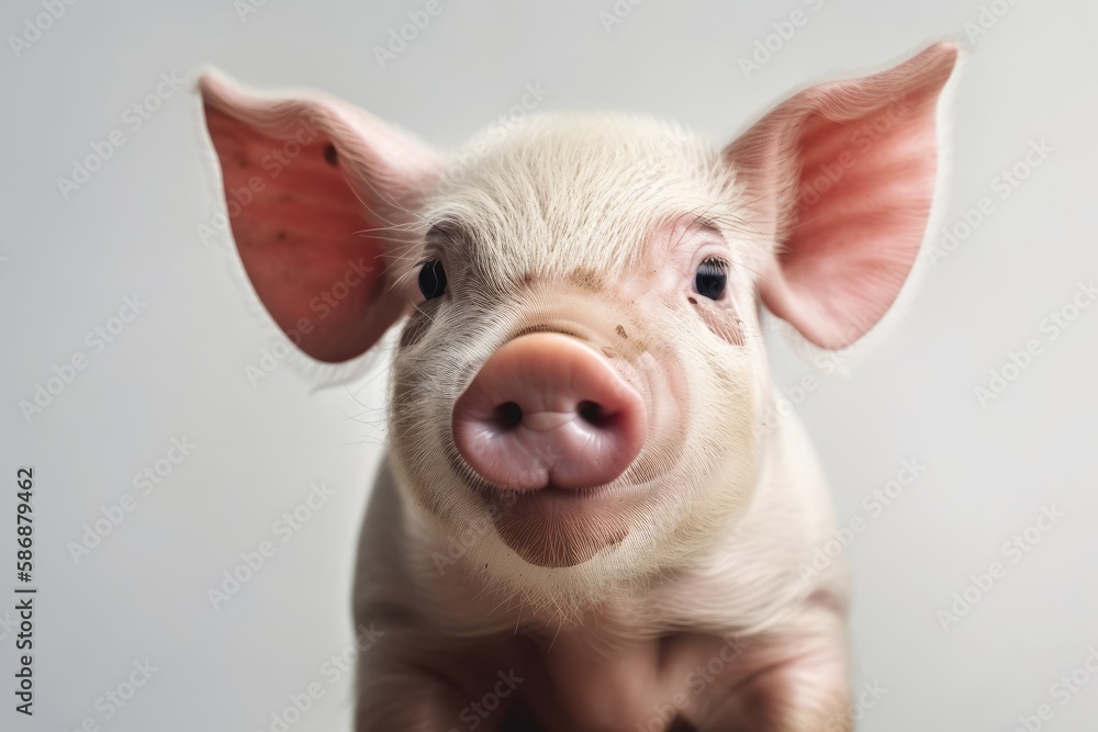 Cute, happy pig in portrait on a white background. Generative AI Cute, happy pig in portrait on a white background. Generative AI