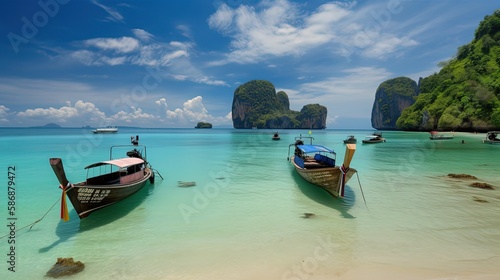 tropical paradise seascape of Southeast Asia, Generative Ai not real place photography © QuietWord
