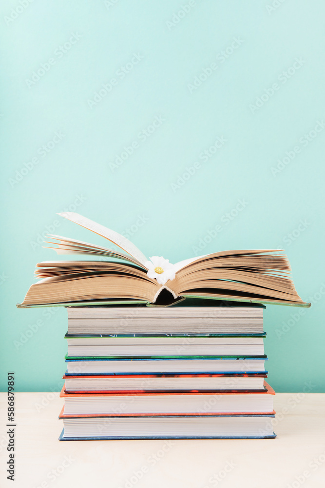 Fototapeta premium World book and Copyright day, Education concept on Blue Mint Background.