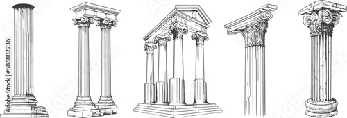 Set of vector illustrations of antique arches.Basic elements of Greek architecture.