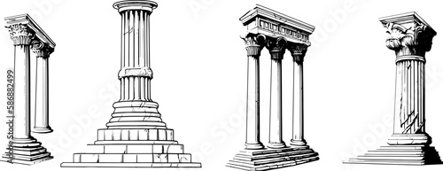Set of vector illustrations of antique arches.Basic elements of Greek architecture.