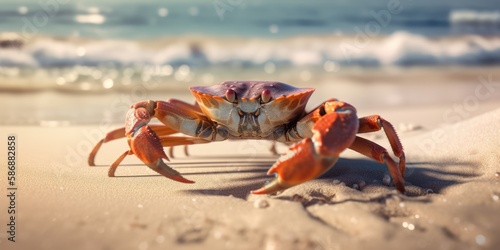 Nahaufnahme einer Krabbe am Strand - Generative AI © Jürgen Fälchle