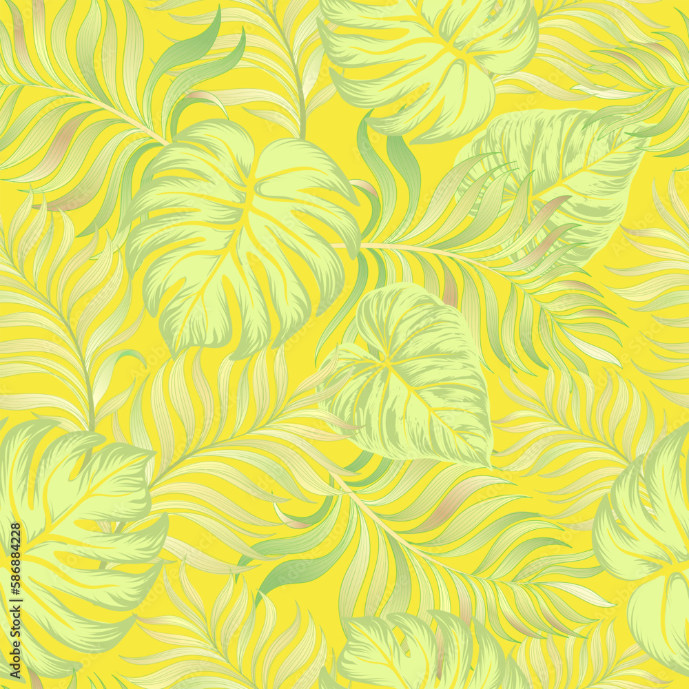 Jungle vector pattern with tropical leaves.Trendy summer print. Exotic seamless background.	
