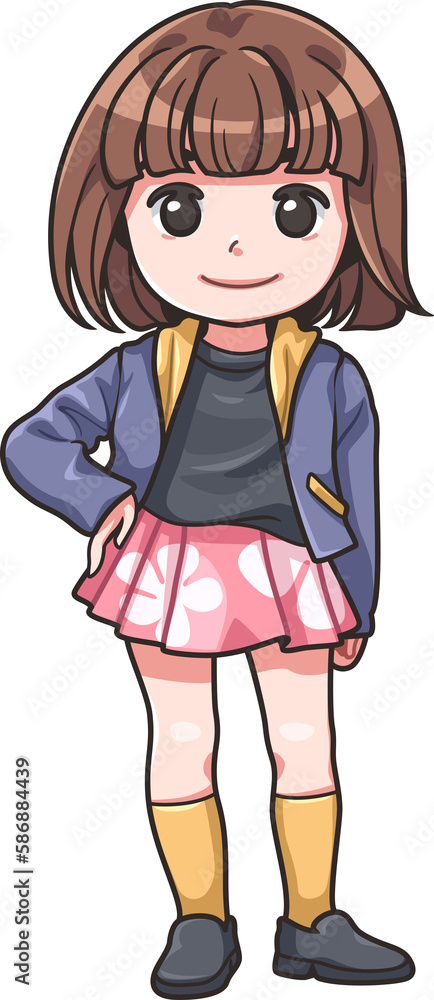 Cartoon style avatars for social media. Avatars profile of a girl with short brown hair wearing a purple hoodie and a pink short skirt. Vector image. Cartoon style avatars for social media. Avatars profile of a girl with short brown hair wearing a purple hoodie and a pink short skirt. Vector image.