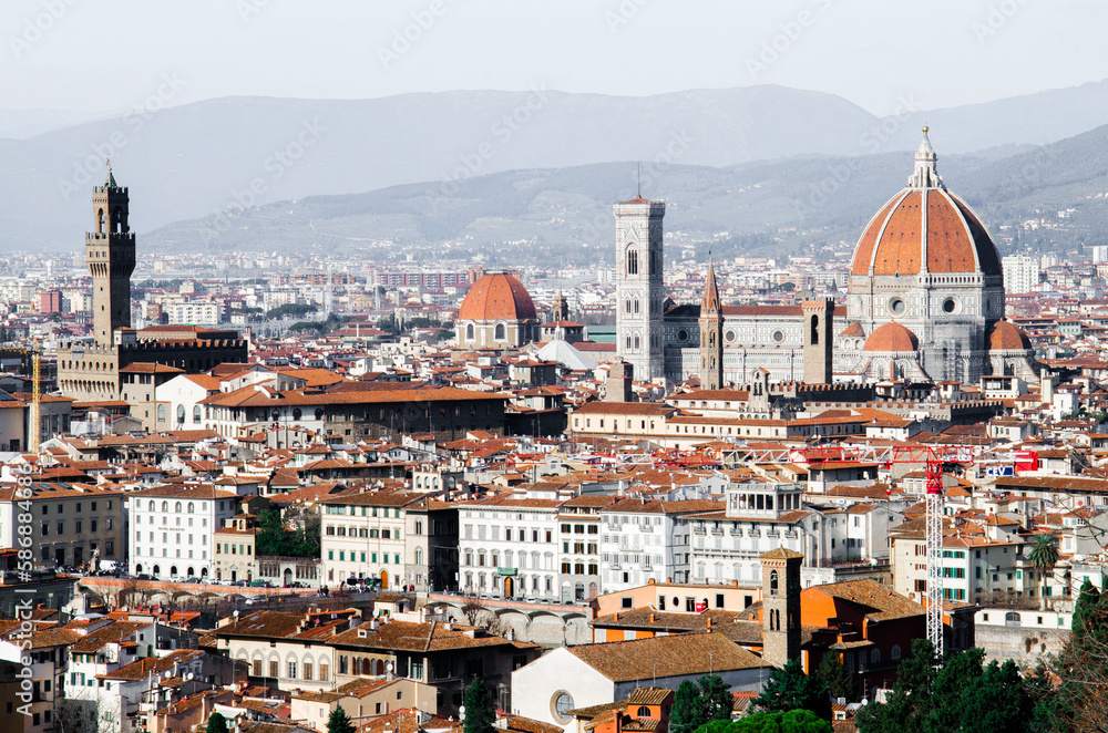 Panorama of old town Florence and Duomo stock photo
