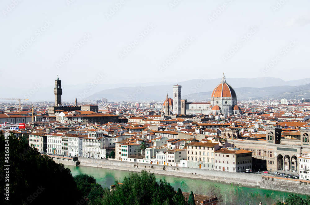 Beautiful panorama of old town and Arno river in Florence, stock photo
