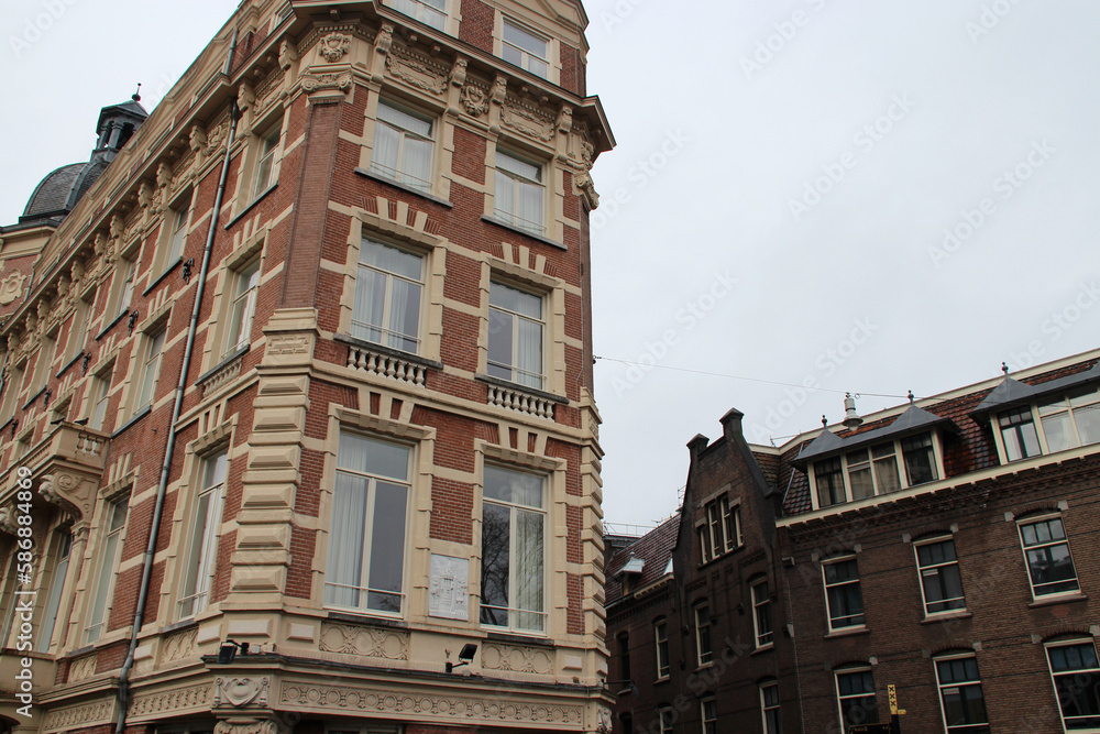 old brick building (hotel) in amsterdam (the netherlands) 