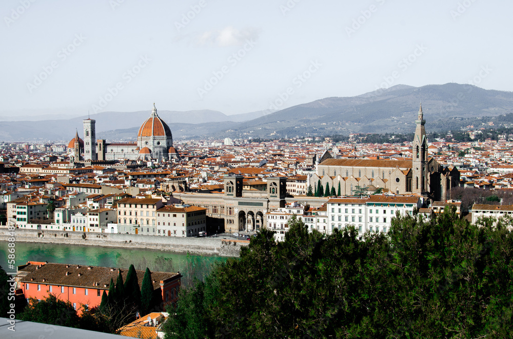 Full panorama of one of the most beautiful old town Florence in Italy