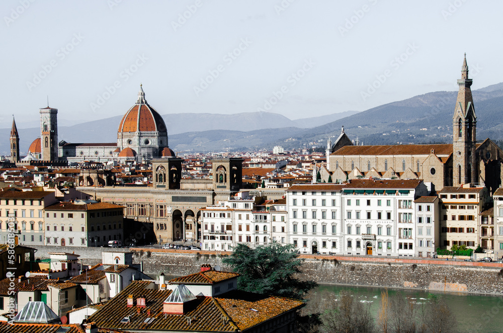 Beautiful panorama of Florence with Cattedrale S. Maria Fiore and Santa Maria Novella, stock photo