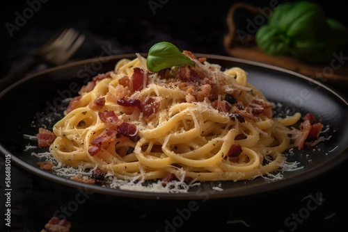 Concept of a delicous und tasty Spaghetti Carbonara close-up, Generative AI