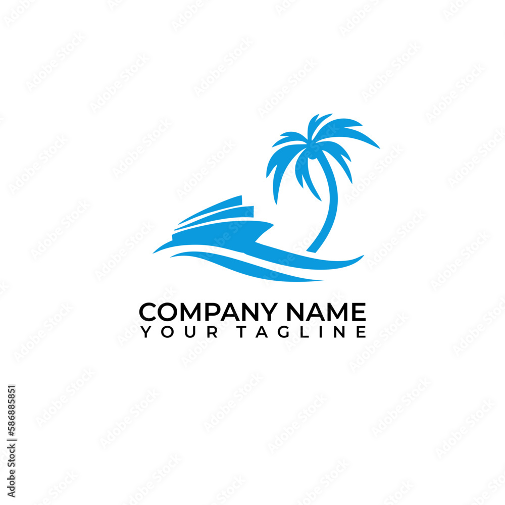 Ship and Coconut tree vector icon. Recreation vector logo design with isolated background.