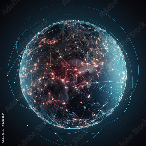 globe with connections everywhere created using generative AI technology