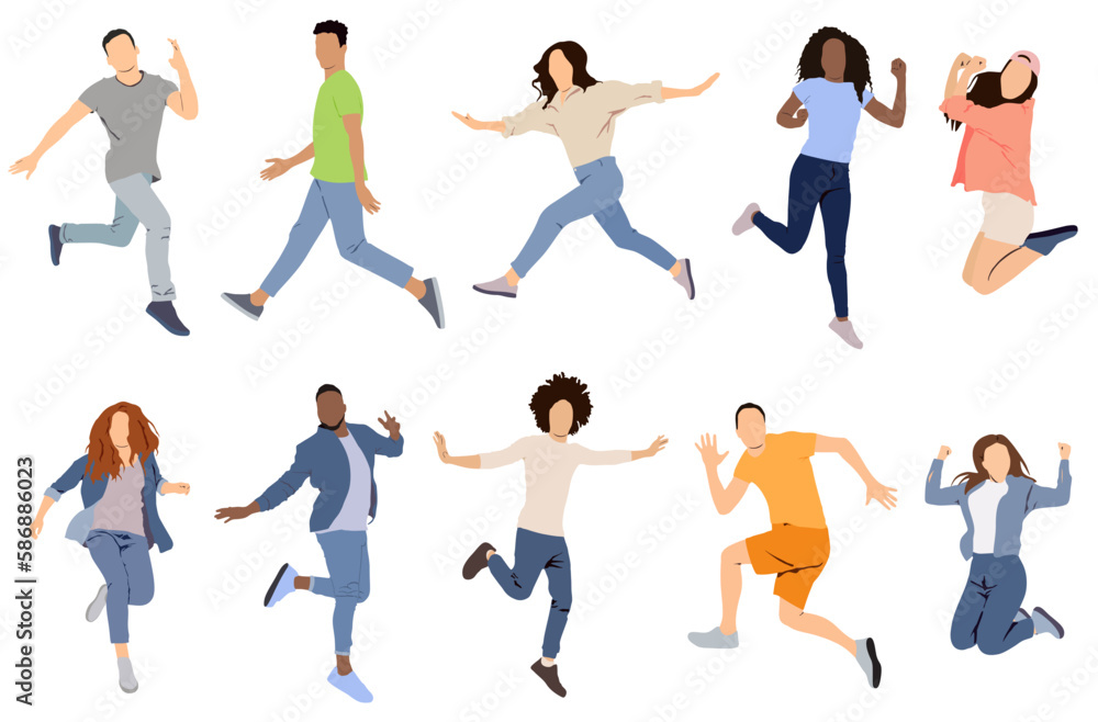 Group of happy people jumping.