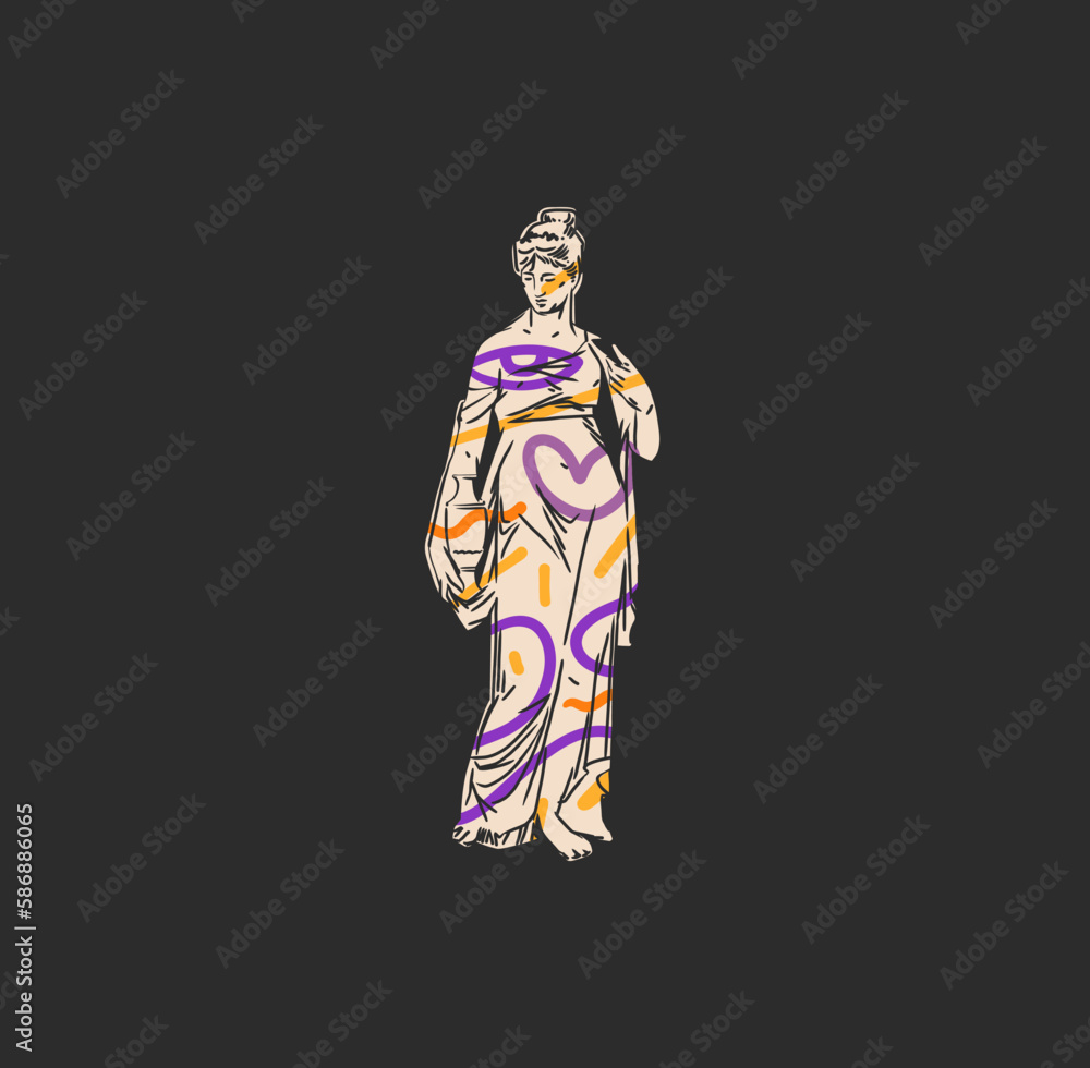 Hand drawn vector abstract outline,graphic,contemporary art greek ancient sculpture statue line modern drawing.Antique classic statue in trendy graffity style,outline design concept.Sculpture art set.