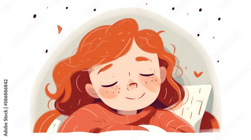 A red hair child's steady breathing and relaxed body indicate a deep and restful sleep. Generative AI A red hair child's steady breathing and relaxed body indicate a deep and restful sleep. Generative AI