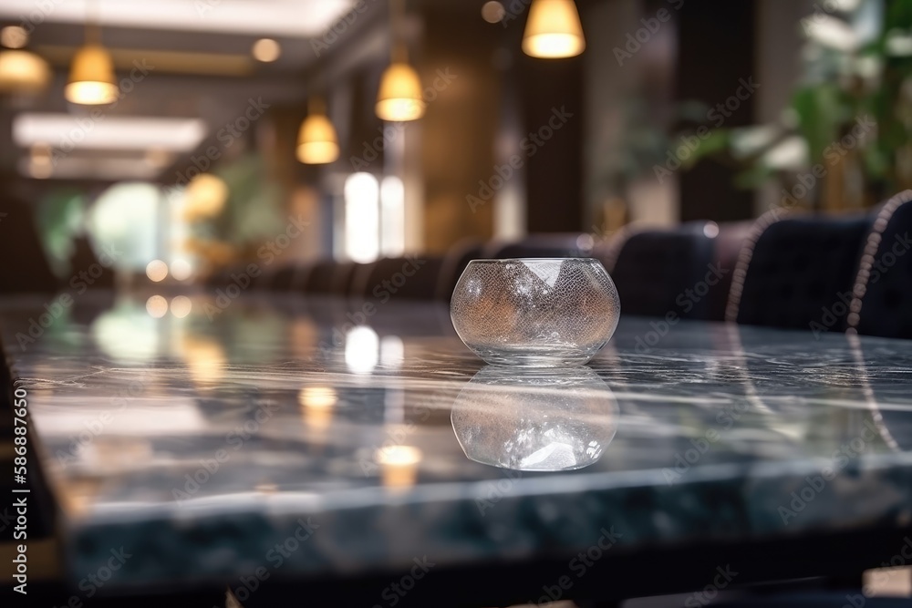 glass bowl resting on a sleek marble table surface. Generative AI