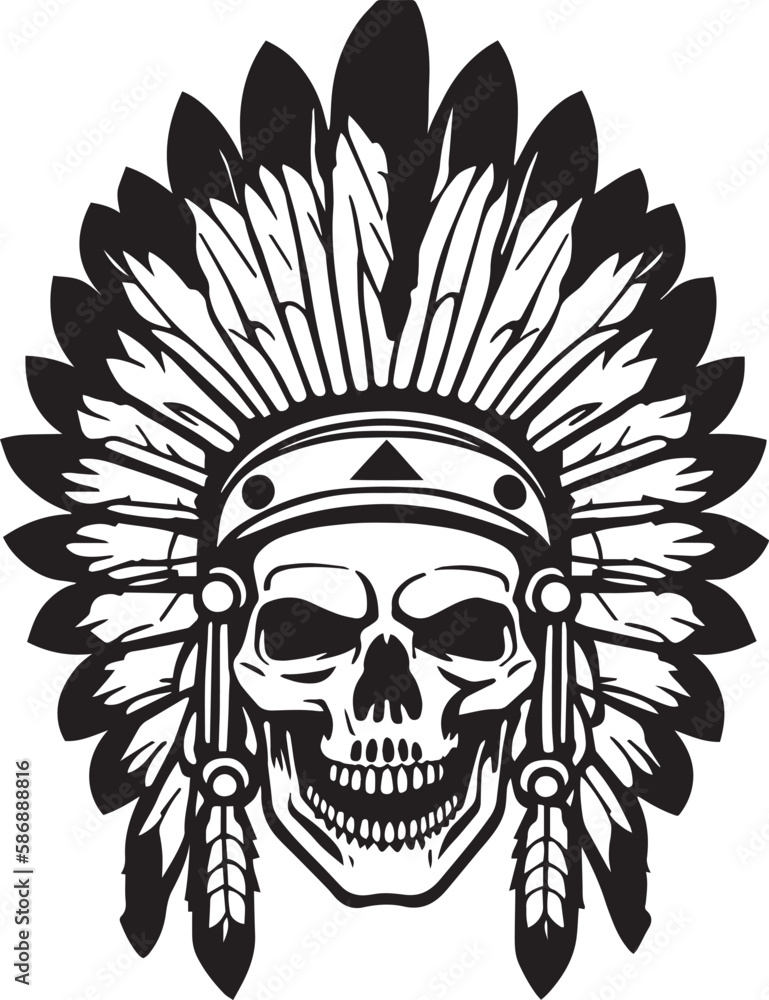Obraz premium American Indian skull, western, Vector illustration, Isolated on the white background 