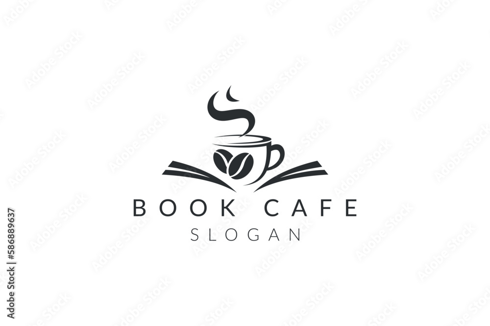 coffee shop logo with read book. Caffe mug icon. book symbol. Vector illustration.