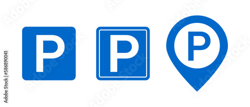 Parking icon set. Car, motorcycle and bicycle parking. Vector.