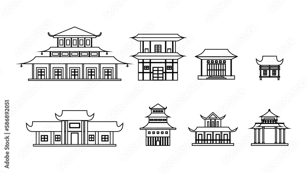 Chinese House Building Set in Black and White