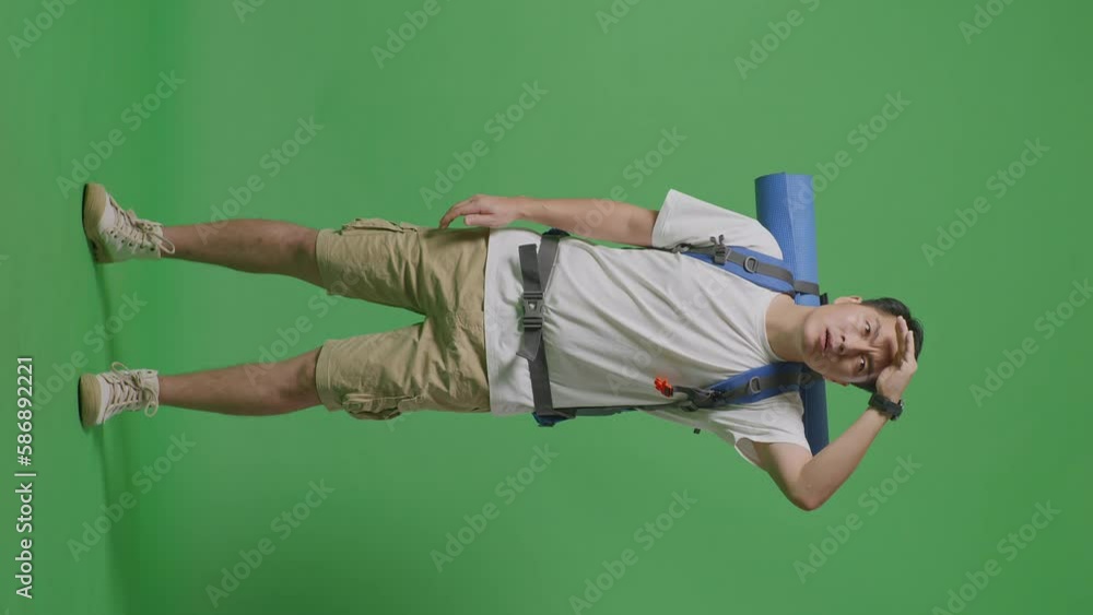 Full Body Of Asian Male Hiker With Mountaineering Backpack Hand Forehead Smiling And Looking Distance While Standing On Green Screen Background In The Studio
Full Body Of Asian Male Hiker With Mountaineering Backpack Hand Forehead Smiling And Looking Distance While Standing On Green Screen Background In The Studio