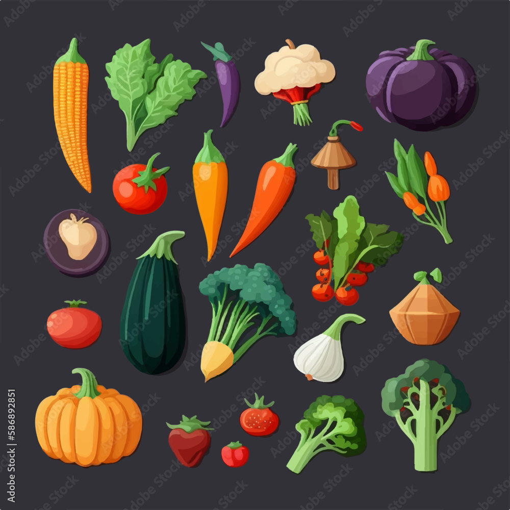 Realistic vegetable set that captures the texture and details of each vegetable Realistic vegetable set that captures the texture and details of each vegetable