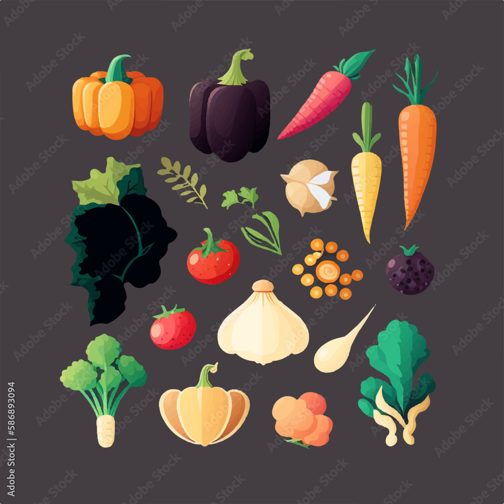 Detailed vegetable set with a variety of shapes and sizes in vector format Detailed vegetable set with a variety of shapes and sizes in vector format