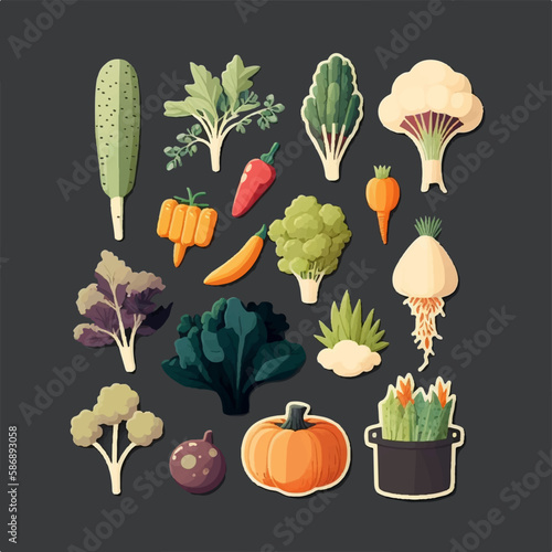 Sticker set featuring various types of vegetables with bright colors photo