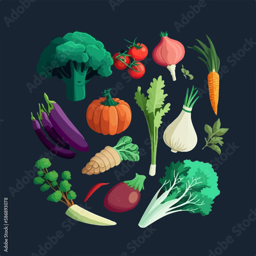 Cartoonish vegetable sticker set with adorable designs photo