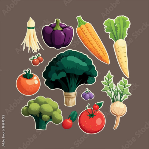 Vegetable set in a hand-drawn cartoon style with a whimsical touch photo