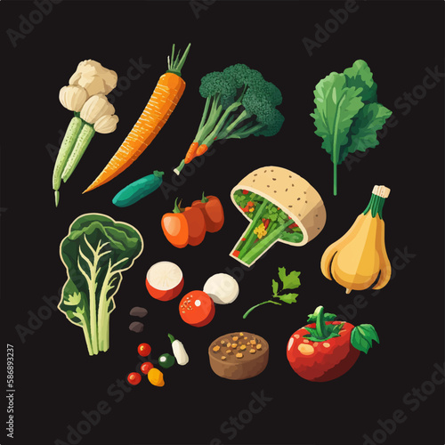 Vector vegetable collection with realistic shading and highlights photo