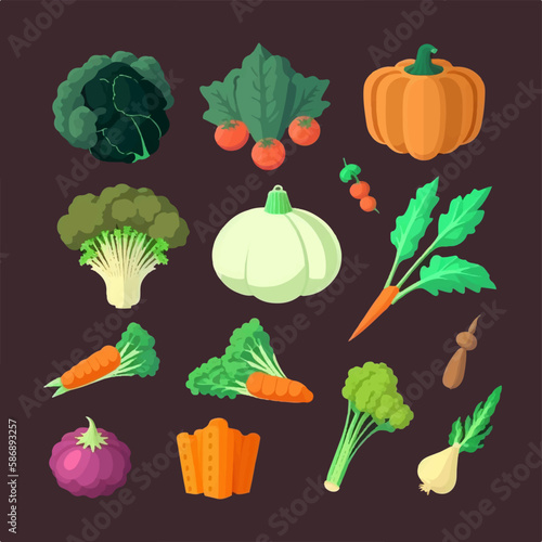 Modern vegetable set with bold typography and bright colors