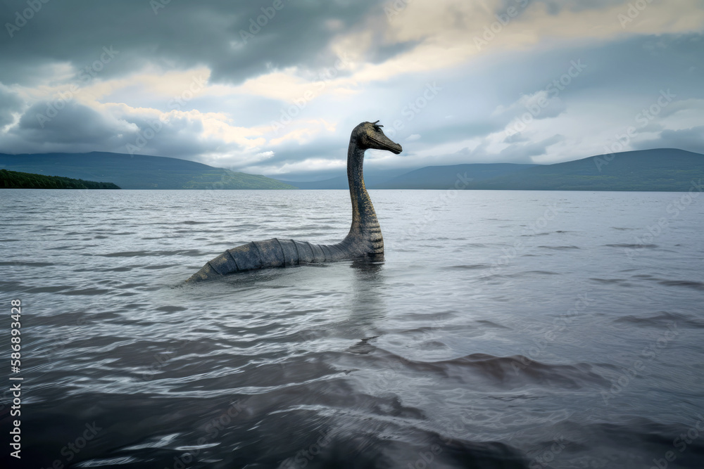 Fototapeta premium Nessi, das Ungeheuer von Loch Ness, Konzept Bild - Generative AI