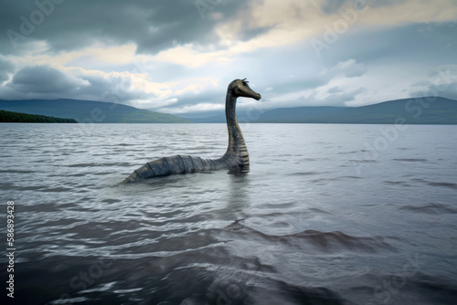 Nessi  das Ungeheuer von Loch Ness  Konzept Bild - Generative AI