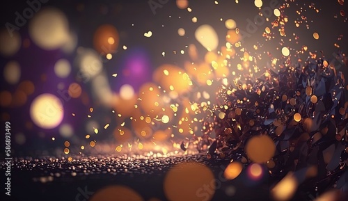 Multi-colored bright confetti on a backdrop with bokeh effect. Abstract glamour texture for holiday party. Generative Ai