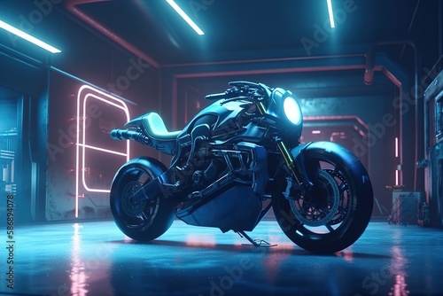 Futuristic motorcycle concept design, image by generative AI photo